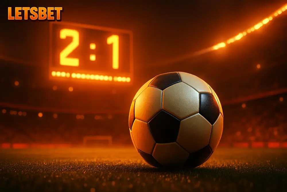 LETSBET Football Betting — a stadium scene with a football and glowing scoreboard