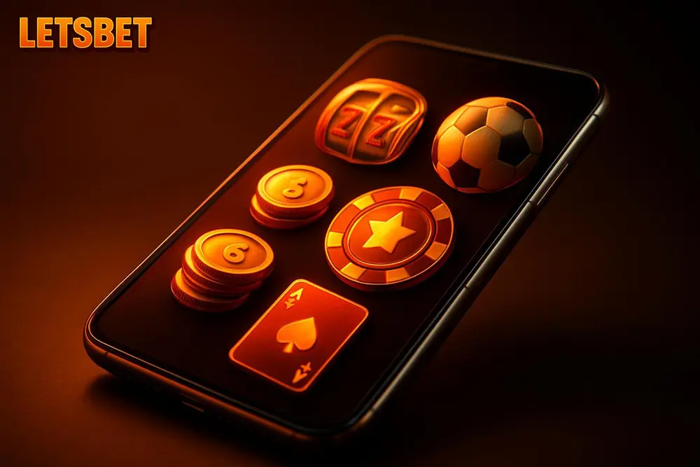 LETSBET Bangladesh โ a smartphone showing colorful casino and sports betting icons LETSBET Bangladesh โ a smartphone showing colorful casino and sports betting icons
